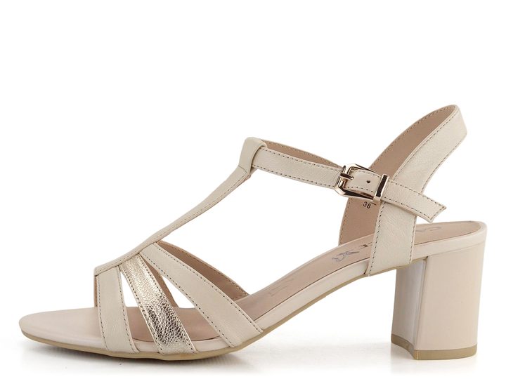 Caprice kožené sandály na podpatku Cream/Gold 9-28308-42