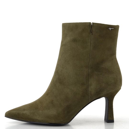 Tamaris elegantní kožený kotník na podpatku olive 1-25358-45