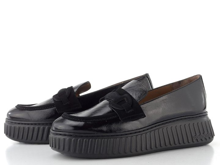 Wonders lakované mokasíny na platformě negro A-5203