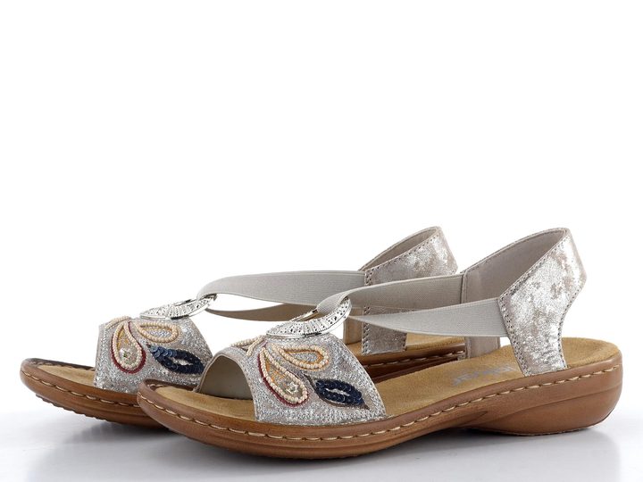 Rieker metalické sandále s gumičkou Rose-Metallic 608B4-90