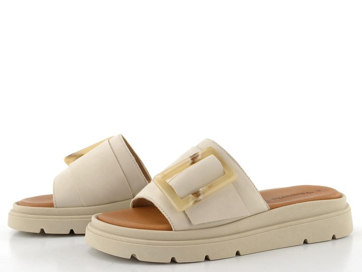 Tamaris kožené pantofle na platformě ivory nubuc 1-27234-44