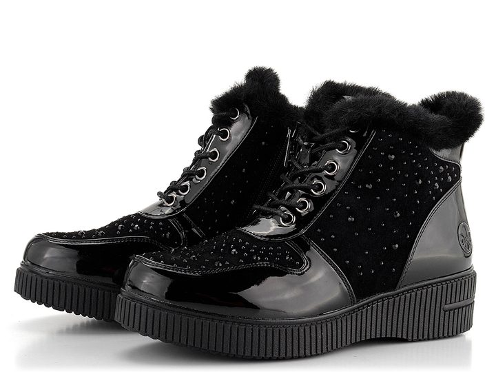 Rieker lakovaná členková obuv čierna 93312-00