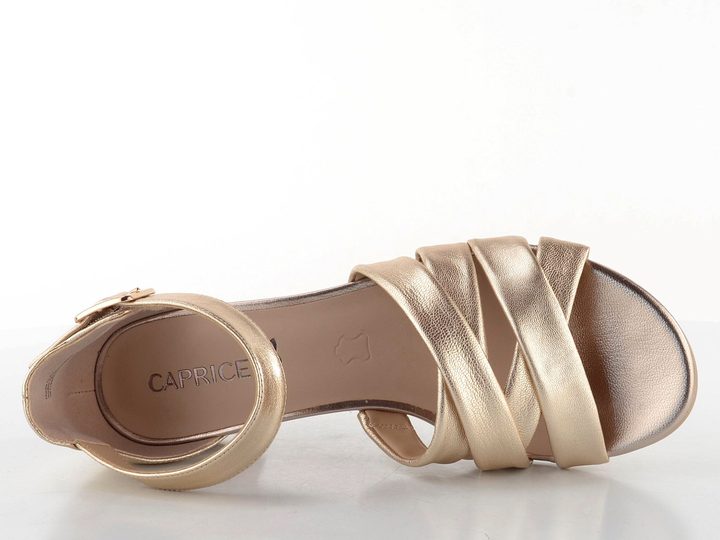 Caprice metalické sandály na podpatku Platin 9-28201-44
