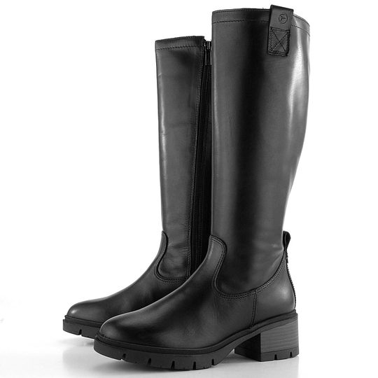 Tamaris hladké kožené kozačky na podpatku Black 1-25601-43