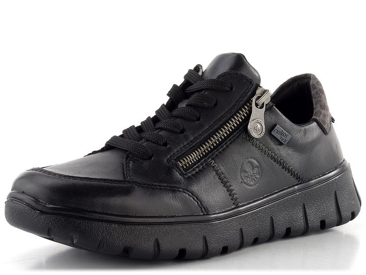 Rieker čierne šnurovacie poltopánky so zipsom a membránou N1301-01