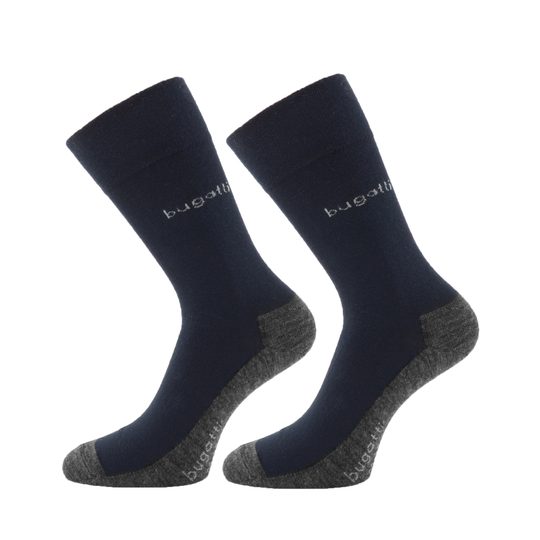 Bugatti hladké ponožky s vlnou tmavě modré/šedé 2pack 6906