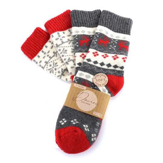 Dámské zimní ponožky s vlnou 2 páry červené/šedé 37811