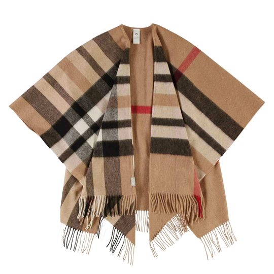Fraas vlněné pončo s károvaným vzorem camel 680100-180