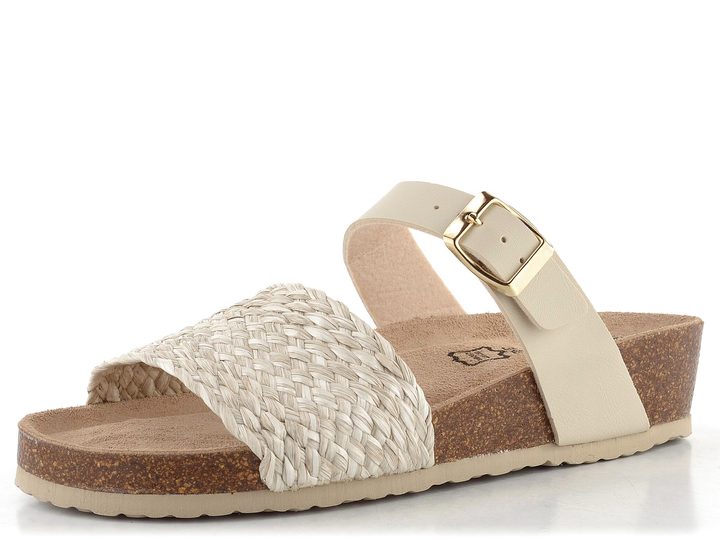 BIO Life fuzbetové pantofle na klínku béžové/lýko 2453.28 Peggy/879