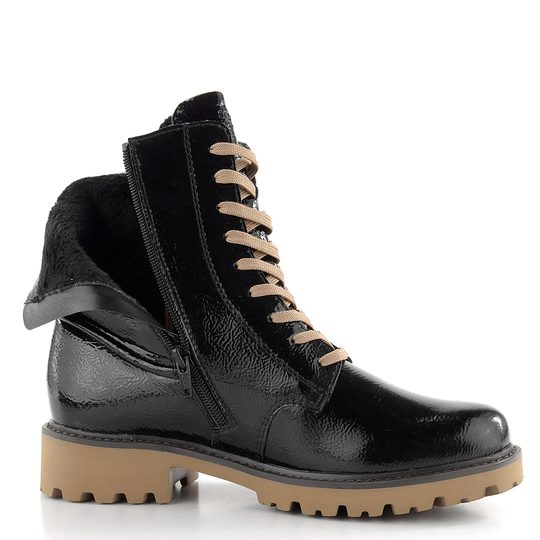 Remonte členková obuv šnurovacia lakovaná čierna D8663-00