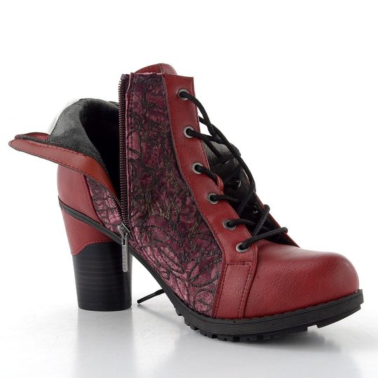 Mustang šněrovací kotník na podpatku red-multi 15M0162011