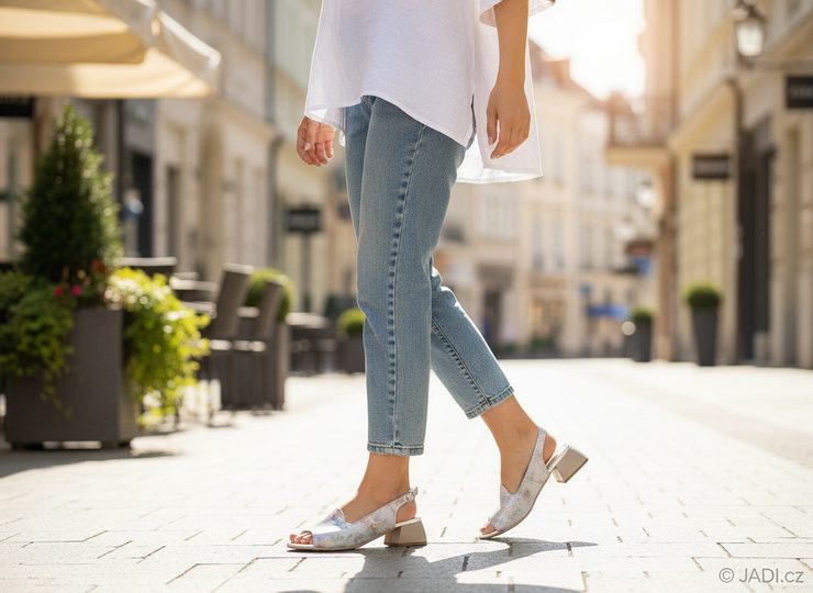 Barton metalické sandály na podpatku šedé/barevný vzor 25141