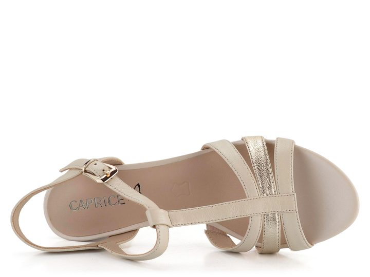 Caprice kožené sandály na podpatku Cream/Gold 9-28308-42