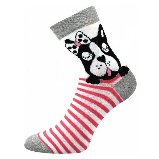 Komfortní ponožky barevné s obrázky růžová/šedá 3 páry