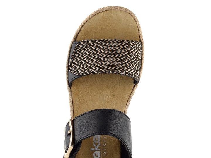 Rieker sandále na platforme s klinon čierne V0951-00