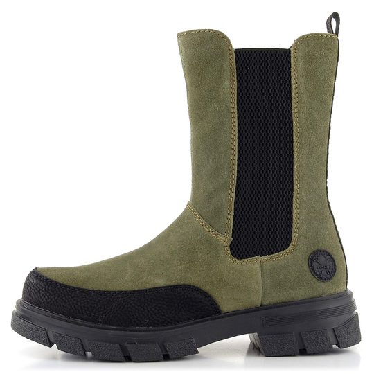 Rieker vyšší chelsea kotník na hrubé podešvi zelenošedý Z9170-54