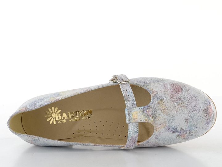 Barton metalické lodičky s nártovým páskem šedé/barevný vzor 2593