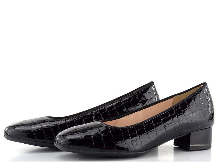 Ara širší dámské lodičky lakované kroko černé Graz 12-11838-26