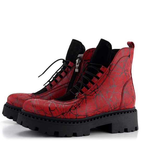 Barton kotník zateplený červený s černým potiskem 23104