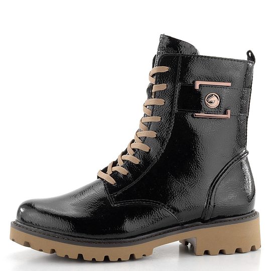 Remonte členková obuv šnurovacia lakovaná čierna D8663-00