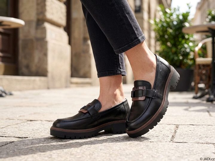 Tamaris mokasíny na vysokej podošve black leather 1-24722-43