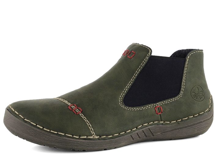Rieker chelsea členkové topánky zelené s kontrastným šitím 52590-54