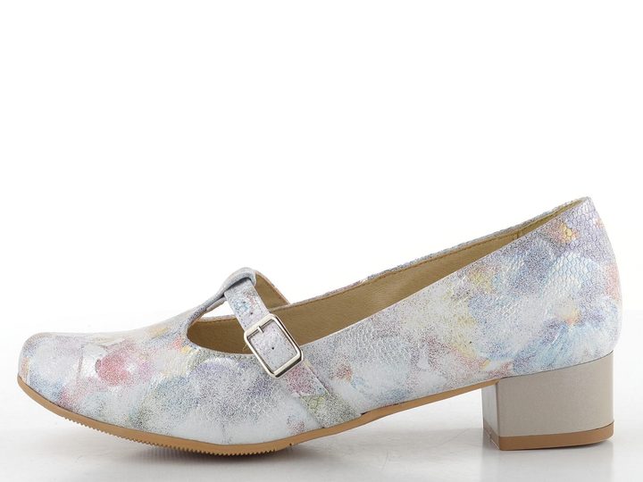 Barton metalické lodičky s nártovým páskem šedé/barevný vzor 2593