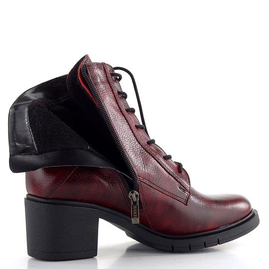 Barton šněrovací kotník na podpatku tmavě červený 24-2527