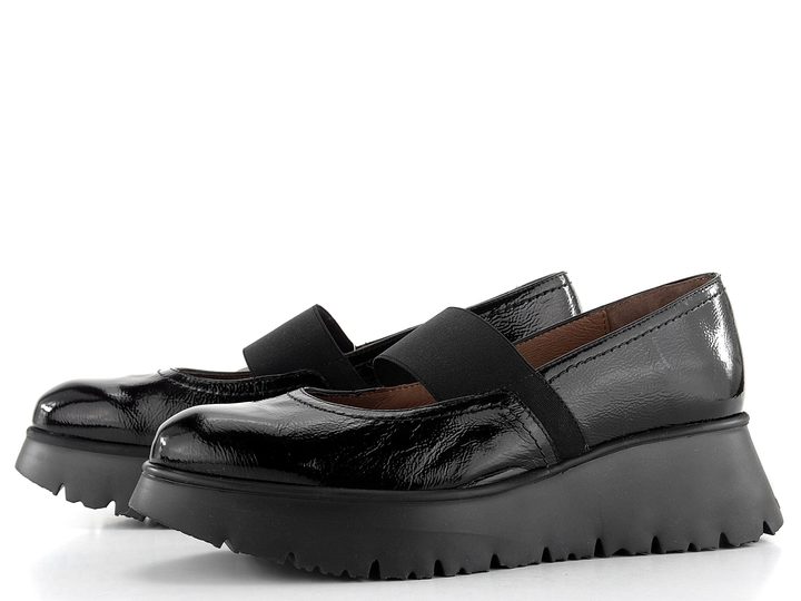 Wonders lakované slip-on polobotky na klínku Negro C-7311