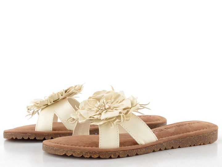 Lazamani pantofle se střapatou květinou Zinnia offwhite LA33765