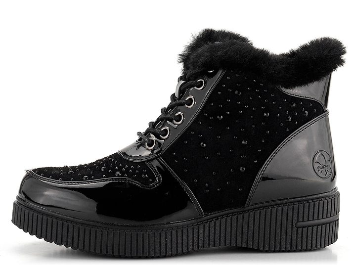 Rieker lakovaná členková obuv čierna 93312-00