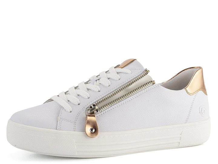 Remonte bílé sneakers tenisky s metalickými prvky a postranním zipem D0903-81