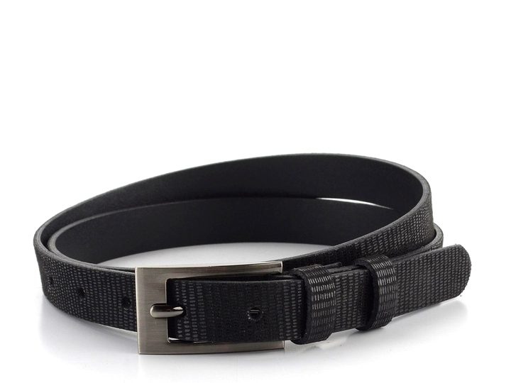 Dámský kožený opasek černý strukturovaný s leštěnou sponou 184-603