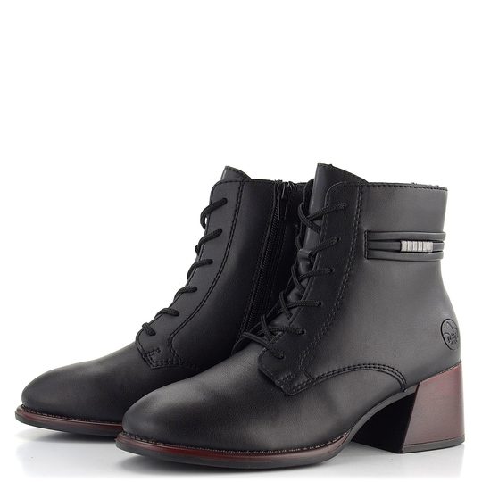 Rieker šněrovací kotník na podpatku černý 79301-00