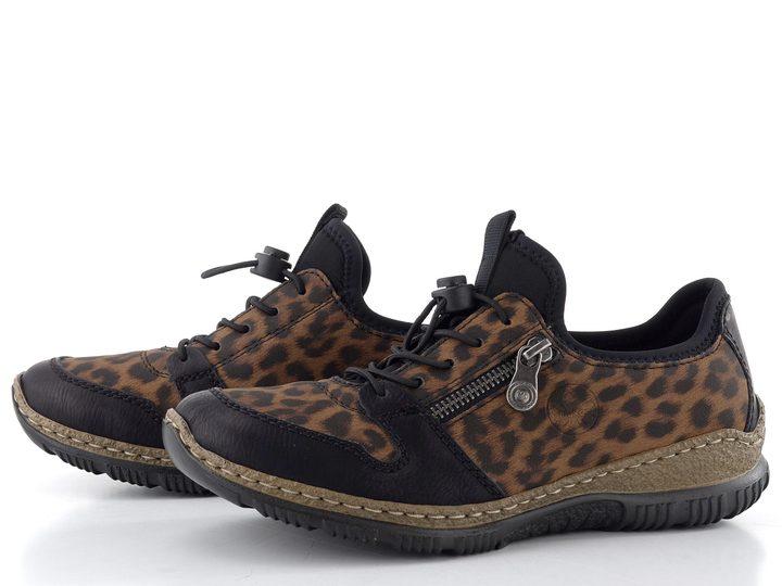 Rieker prozouvací polobotky s olivkou vzorované hnědo-černé N32G0-90