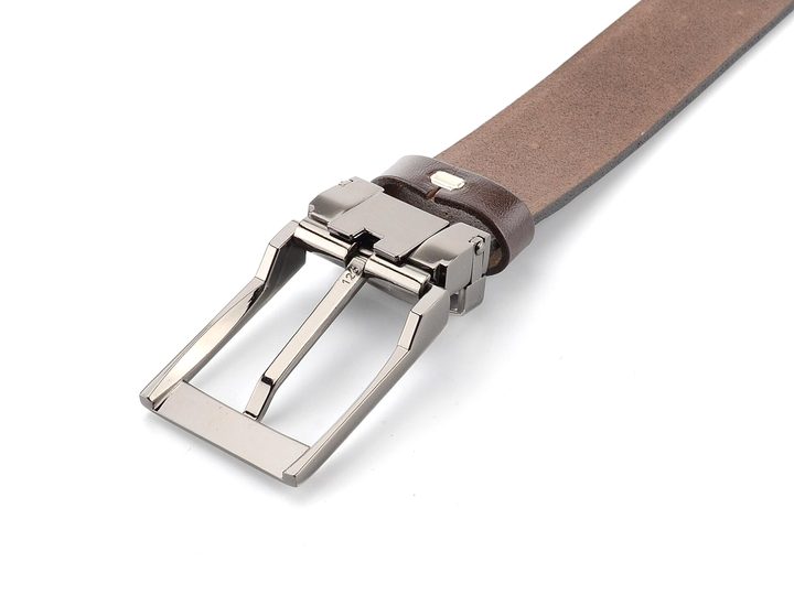 Kožený opasek tmavě hnědý se stříbrnou sponou 32 mm