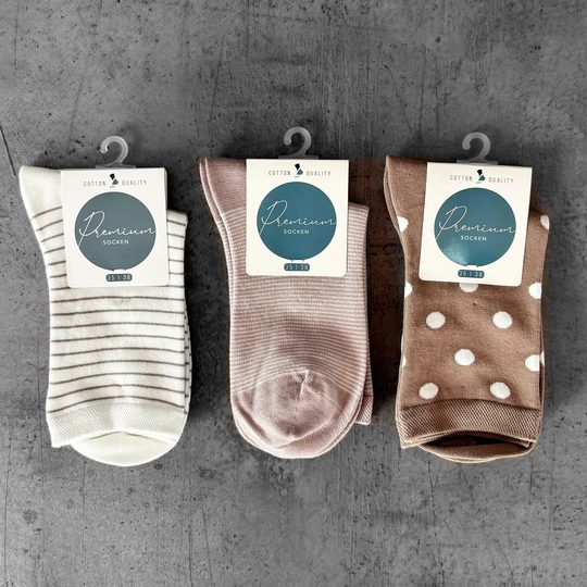 Dámské bavlněné ponožky 3 páry hnědá/bílá 34213