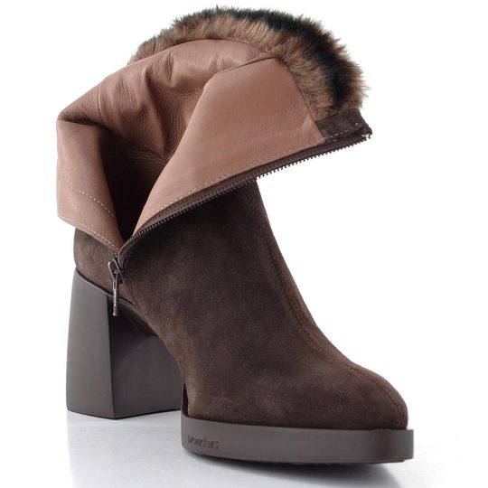 Wonders kotník na podpatku s kožešinkou marron L-1605