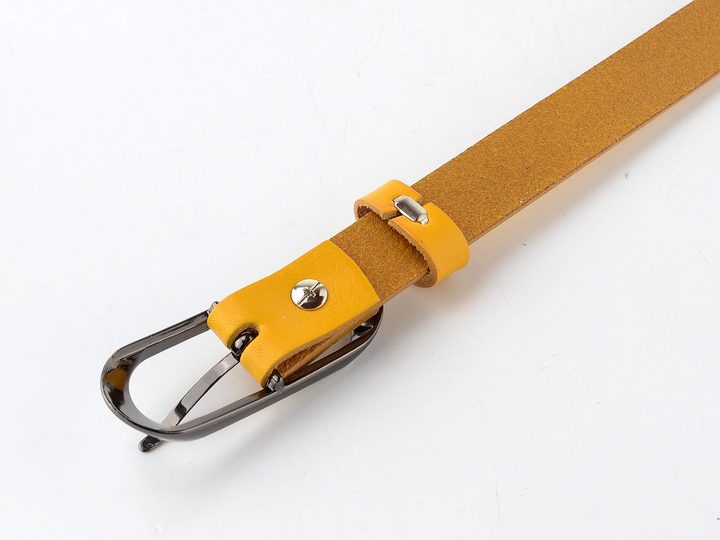Dámský kožený opasek žlutý se sponou v šedé barvě 175-32