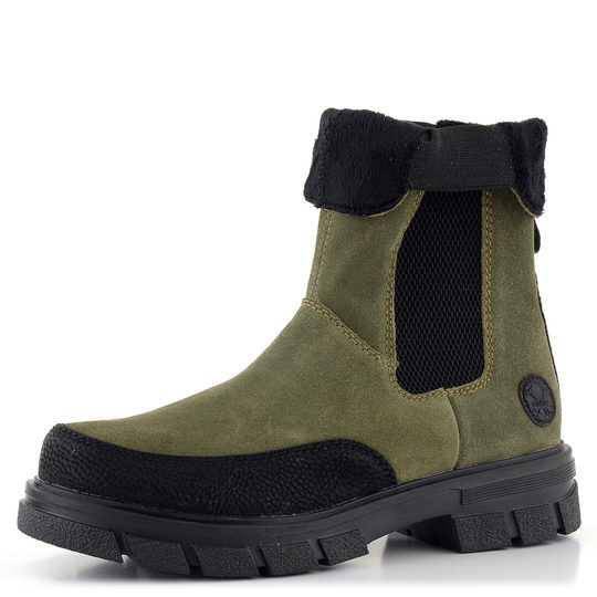 Rieker vyšší chelsea kotník na hrubé podešvi zelenošedý Z9170-54