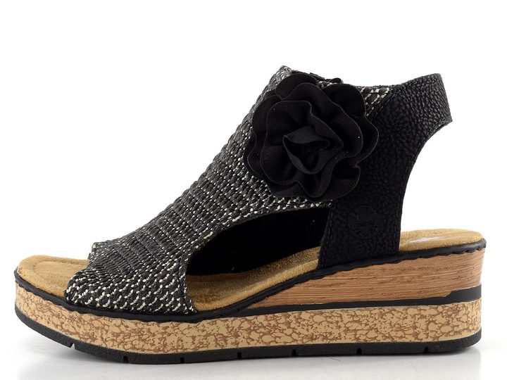 Rieker římské sandály na klínu černé 63791-01