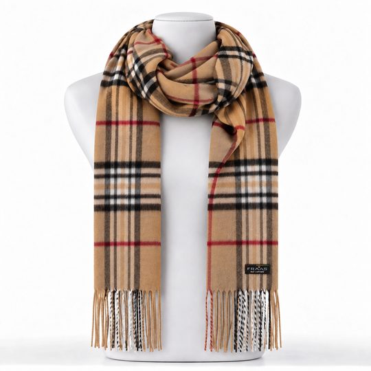 Fraas kašminkový šál s károvaným vzorem camel 625391-180