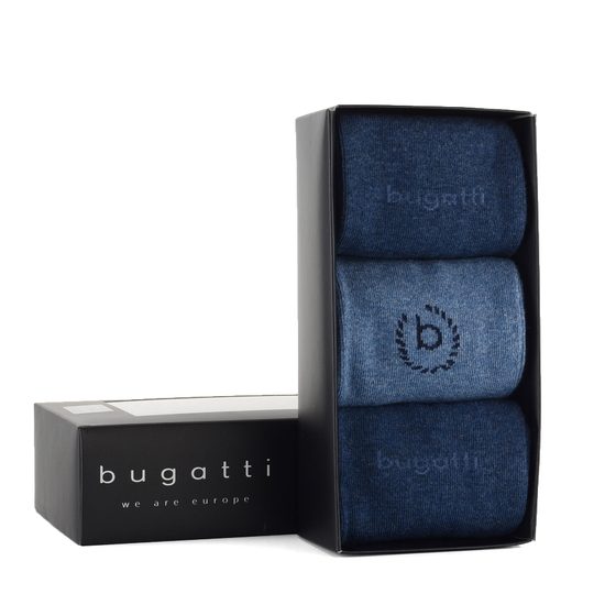 Bugatti hladké ponožky tmavo modré+indigo 3pack/box 6762X