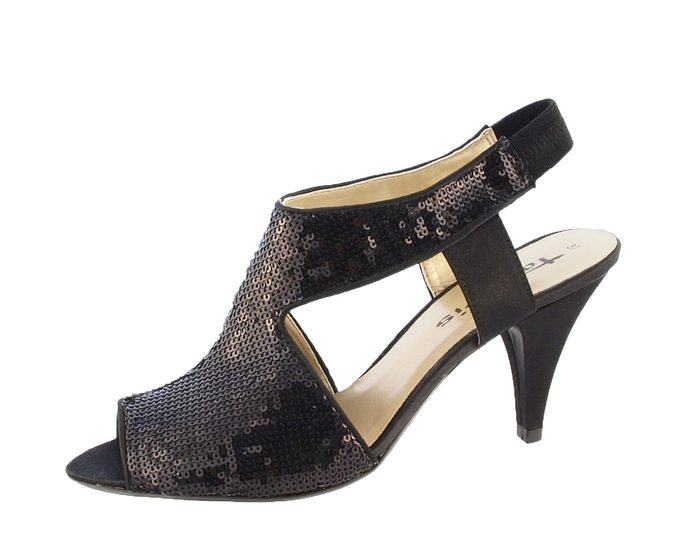 Tamaris černé sandály  na nárt s flitry