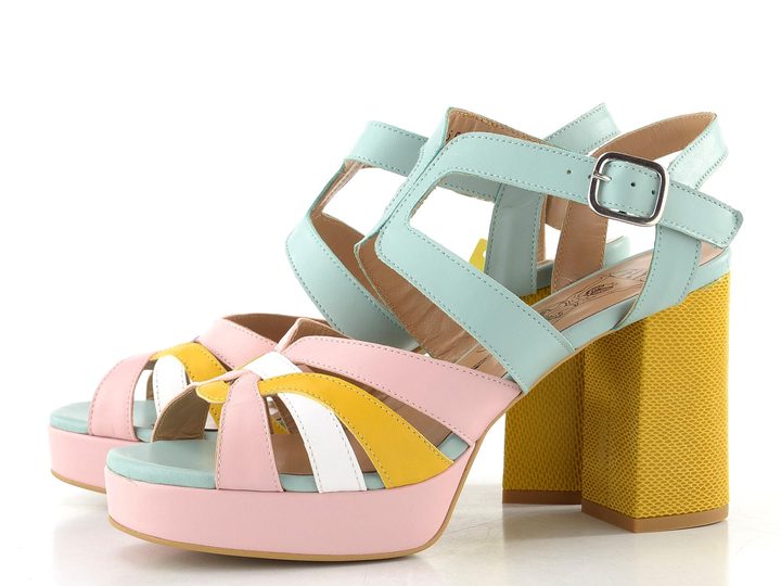 Fly London sandály na podpatku yellow/pale pink/white/spearmint P145455001