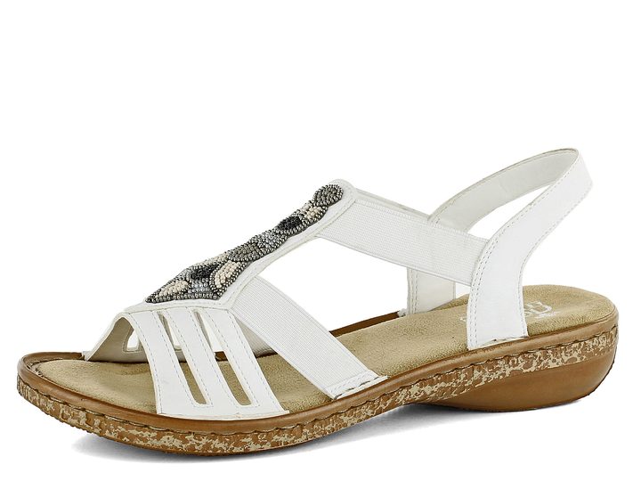 Rieker sandále biele s bižutériou 628G5-80