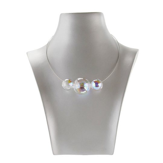 Náhrdelník/struna se třemi skleněnými bublinami čirá+duhový pokov