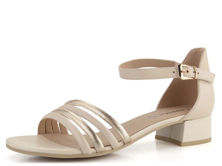 Caprice pásikové sandále na podpätku Cream/Gold 9-28200-42