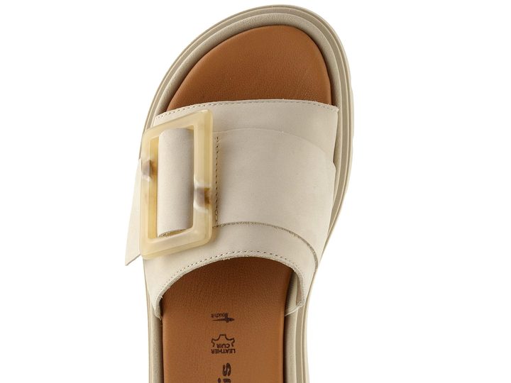 Tamaris kožené pantofle na platformě ivory nubuc 1-27234-44