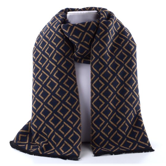 Bugatti oboustranný pánský šál s geometrickým vzorem tmavě modrý 630328-590